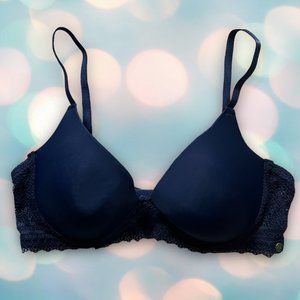 Lucky Brand Women’s Navy Blue Lace T-Shirt Underwire Bra Size 36B